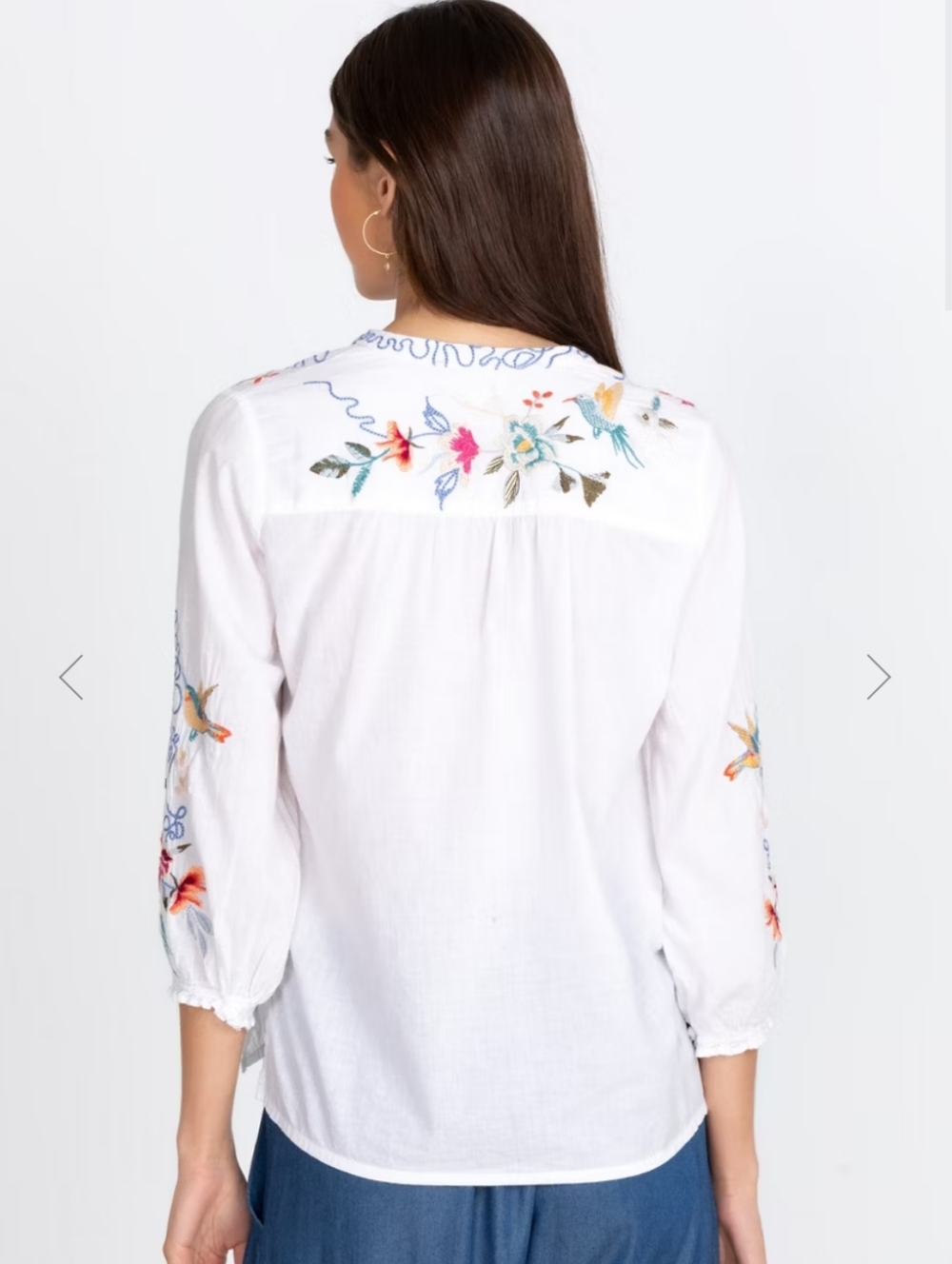 Johnny Was Miro Easy Blouse White Embroidered Boho Medium - Picture 3 of 8